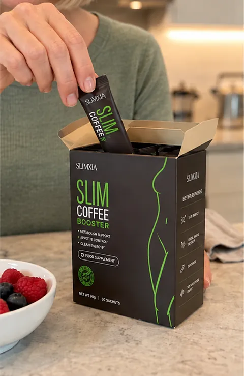 Taking a Slim Coffee Booster sachet out of the box